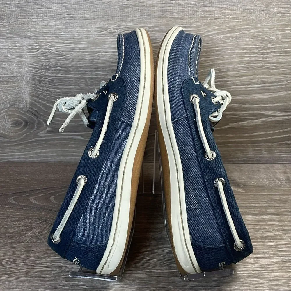 Sperry Top Sider Blue Denim Women’s Sz 6.5M Slip On 2-Eye Boat Shoes